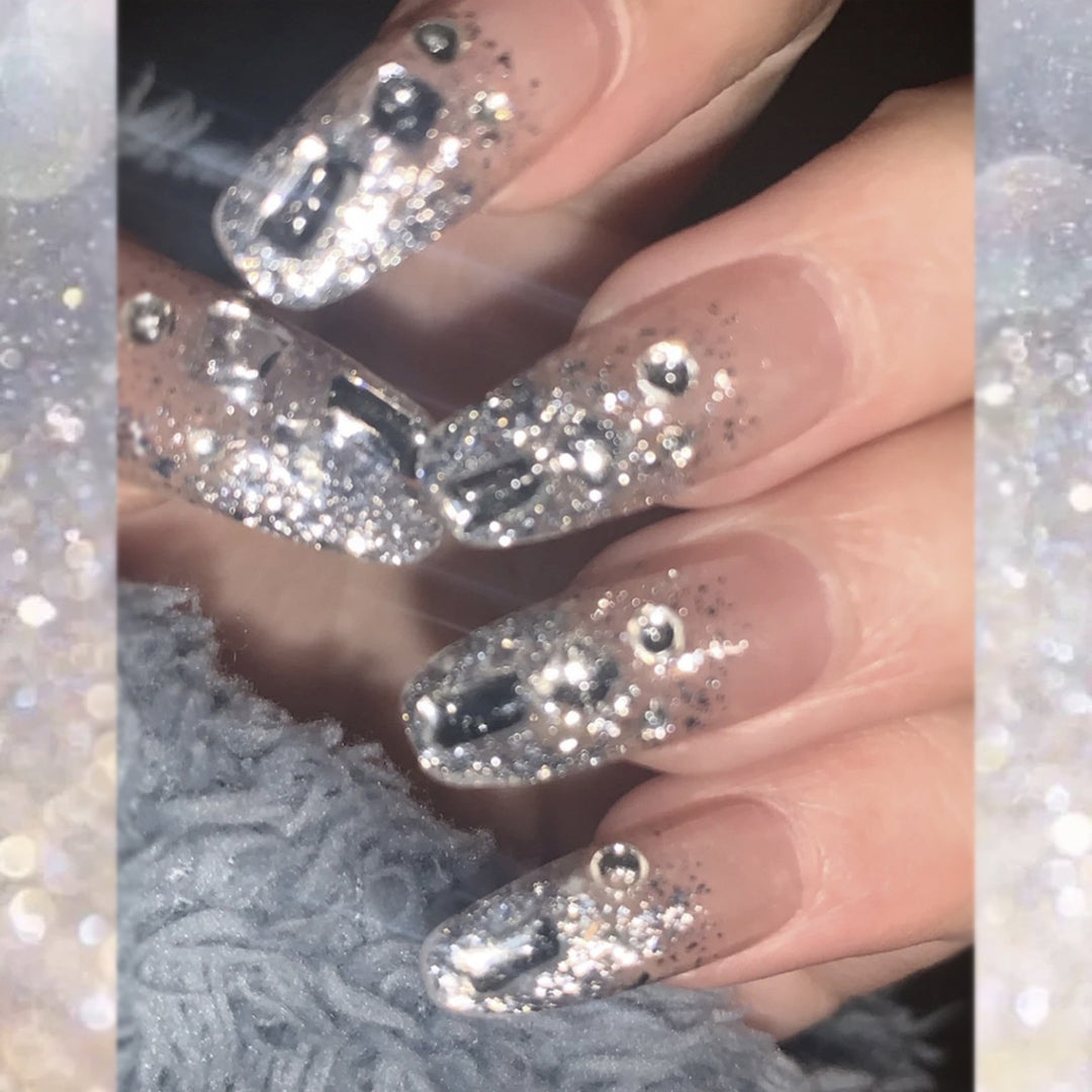 Glittery Rhinestone-Embellished Press-On Nail Set Stornfield