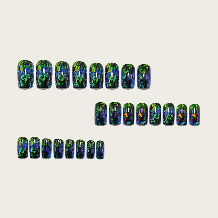 Artificial nails with sparkling glitter design and holographic accents Stornfield