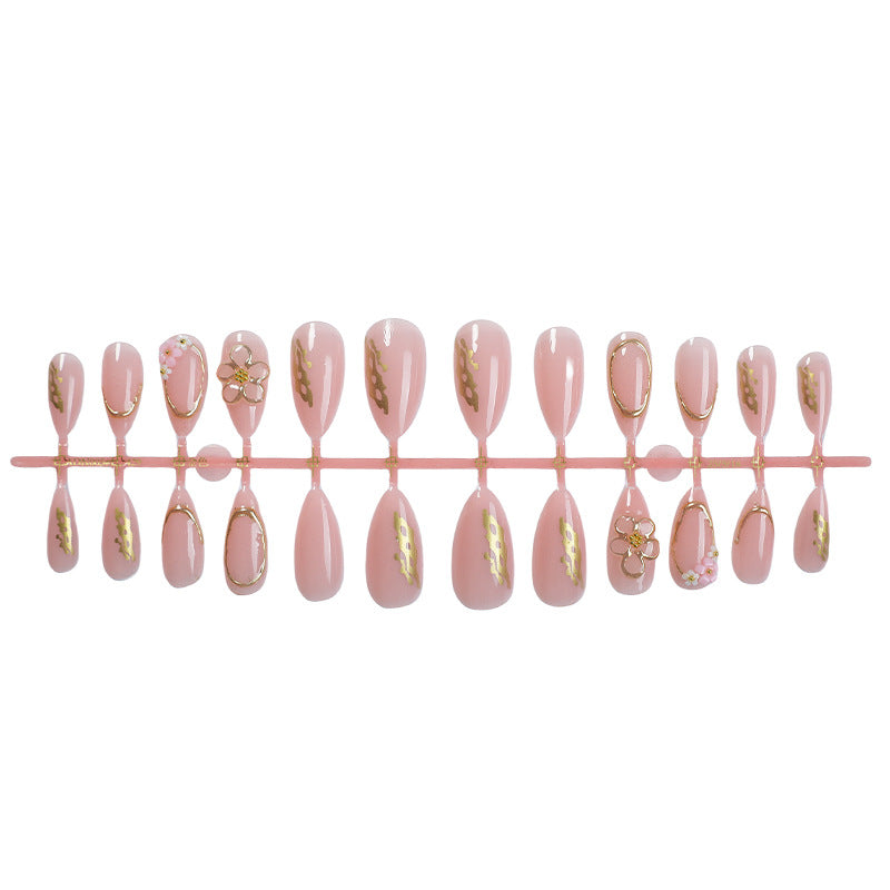 Decorative Press-On Nail Art Set with Elegant Floral and Gold Accents Stornfield