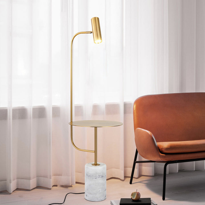 Modern Marble Base Floor Lamp with Integrated Side Table