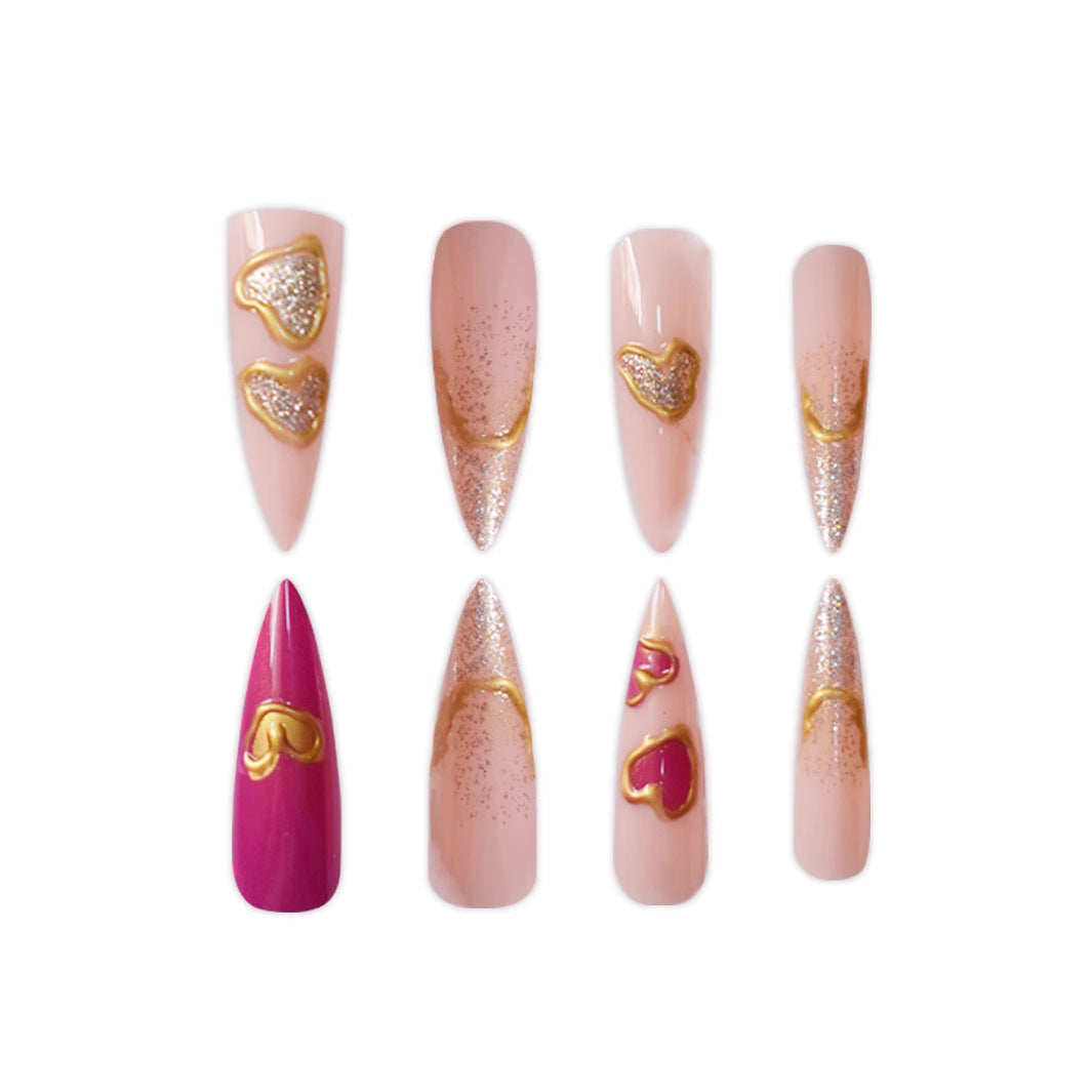 Heart-Embellished Acrylic Press-On Nails Stornfield