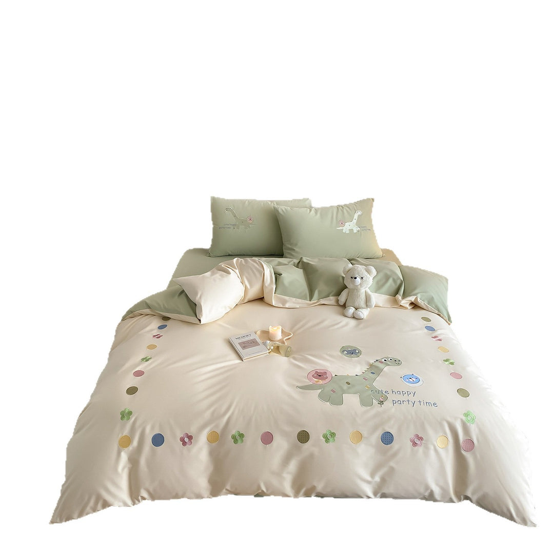 Children's Cotton-Blend Dino Print Duvet Cover Bedding Set
