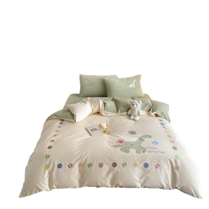 Children's Cotton-Blend Dino Print Duvet Cover Bedding Set