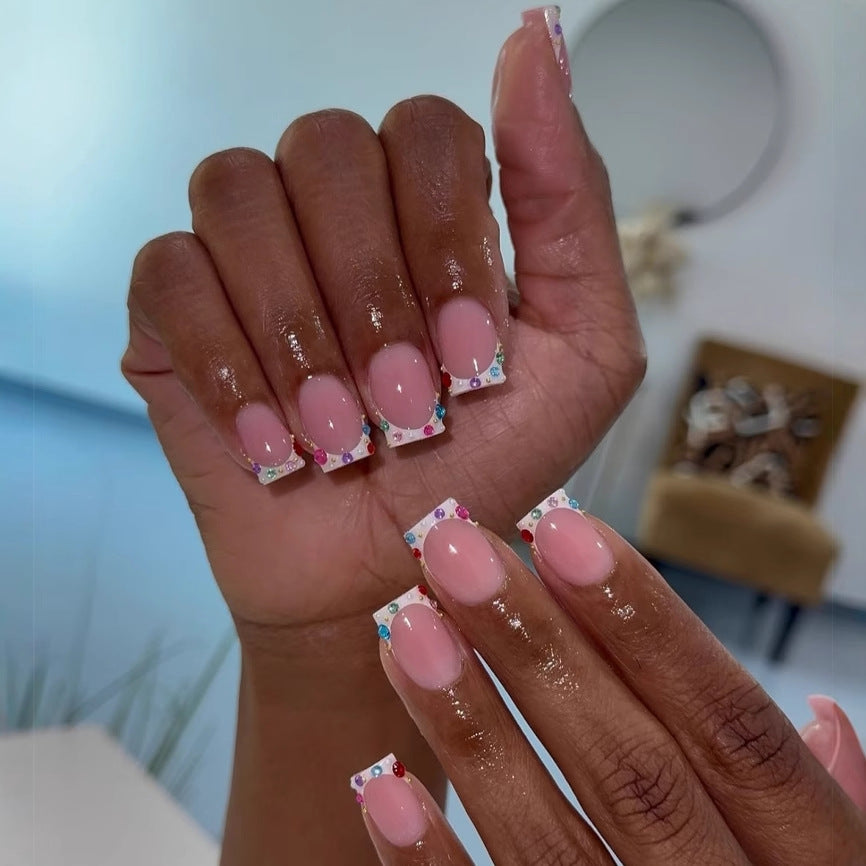 Nail art set with elegant rhinestone decorations and fashionable French design Stornfield