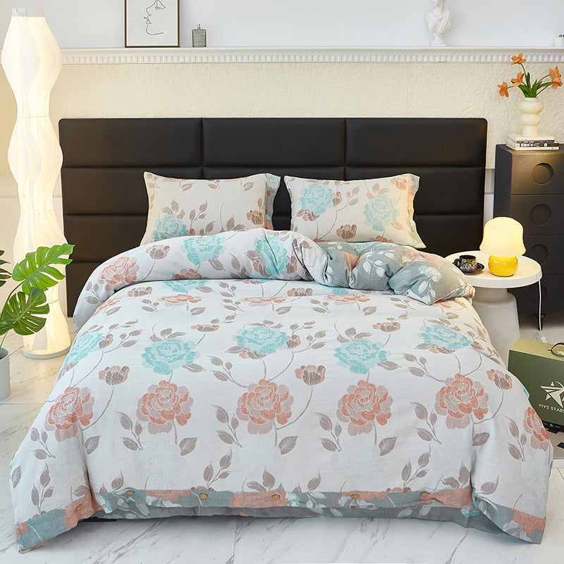 Reversible Cotton Floral Duvet Cover Set with Button Closure & Matching Pillow Shams