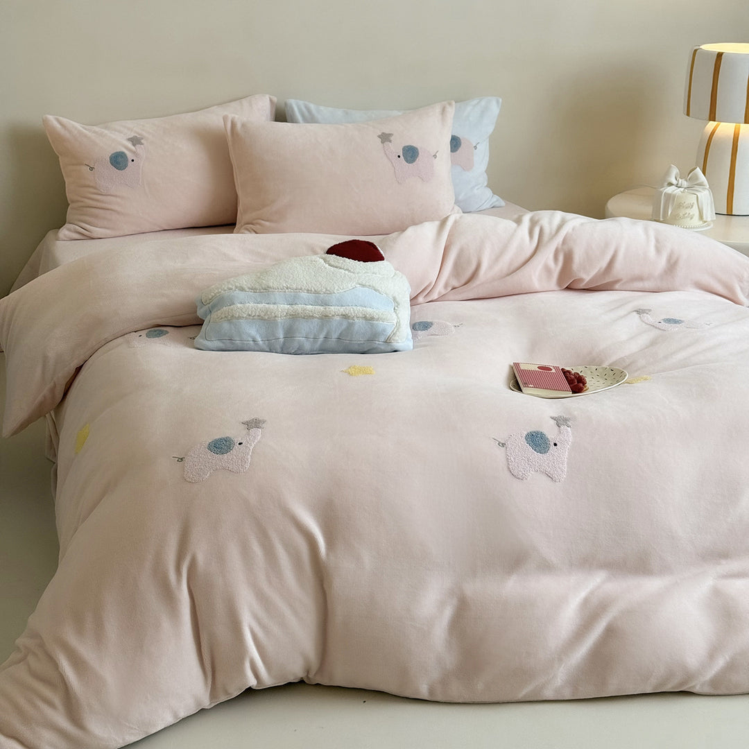 Embroidered Puppy Motif Cotton-Sateen Duvet Cover Set