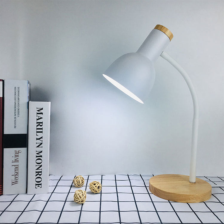 Adjustable Desk Lamp with Natural Wood Base
