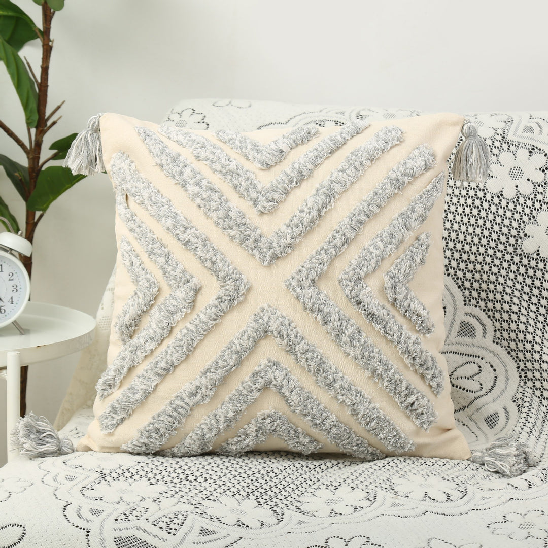 Boho Textured Chevron Tassel Throw Pillow Cover