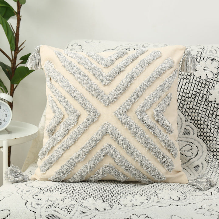 Boho Textured Chevron Tassel Throw Pillow Cover