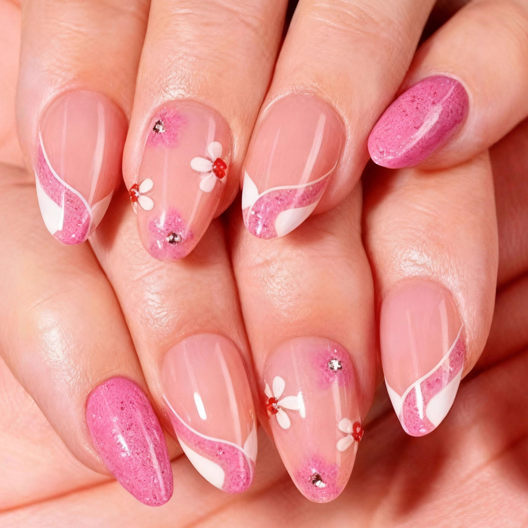 Artistic Press-On Nail Art Set with Floral and Ombre Designs Stornfield