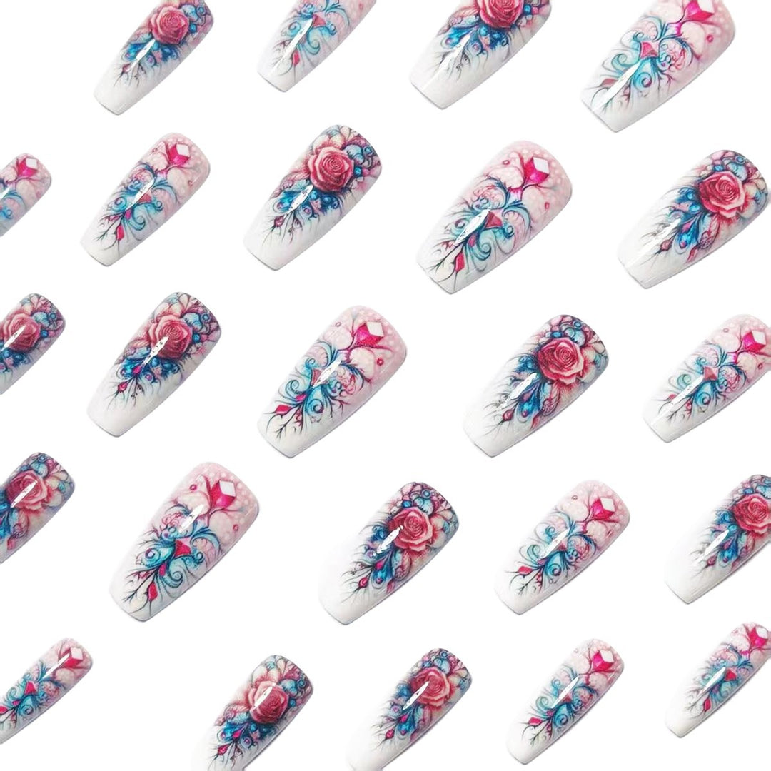 Elegant rose design artificial nails with glitter accents Stornfield
