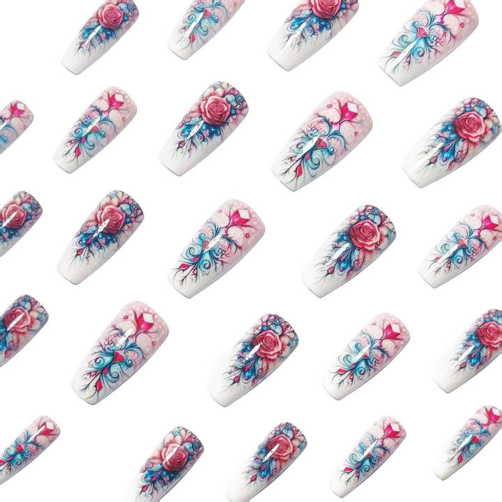 Elegant rose design artificial nails with glitter accents Stornfield