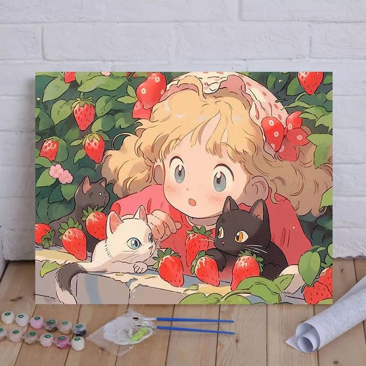 Cartoon Cat and Girl Themed Canvas Paint by Numbers Art Kit Stornfield