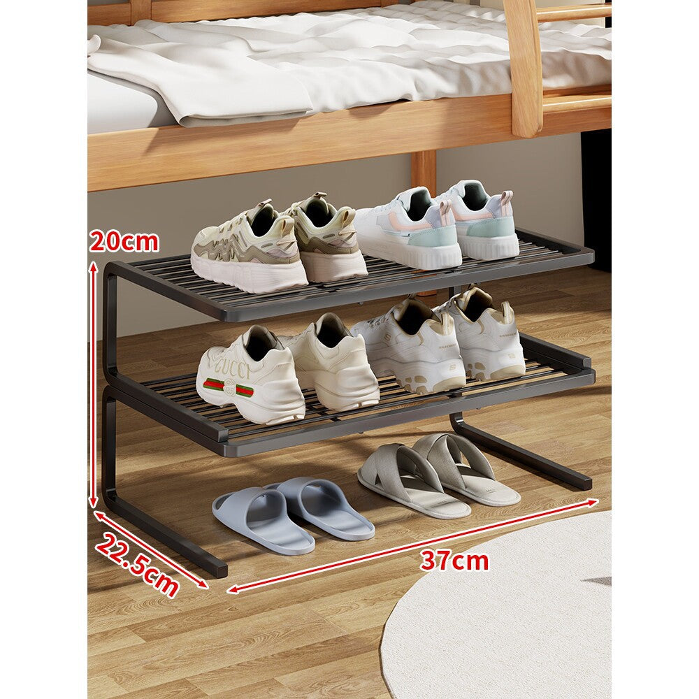Compact Two-Level Slatted Under-Bed Shoe Organizer Rack