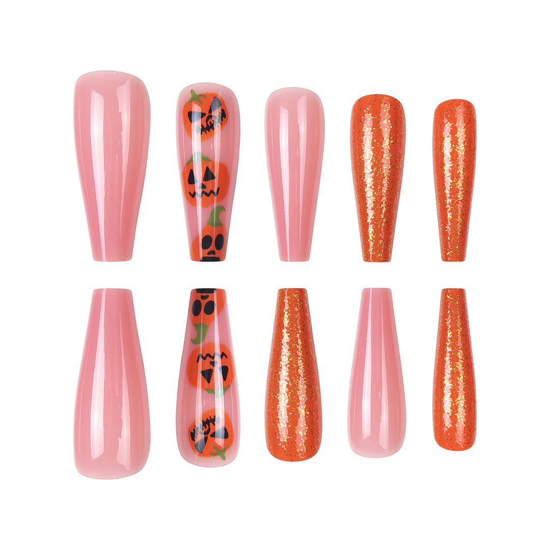 Pumpkin-Themed Stiletto Nail Art Extensions Stornfield