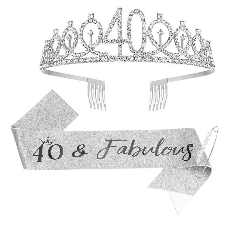 Ladies Sparkling Tiara with personalized 80th Birthday Inscription Stornfield