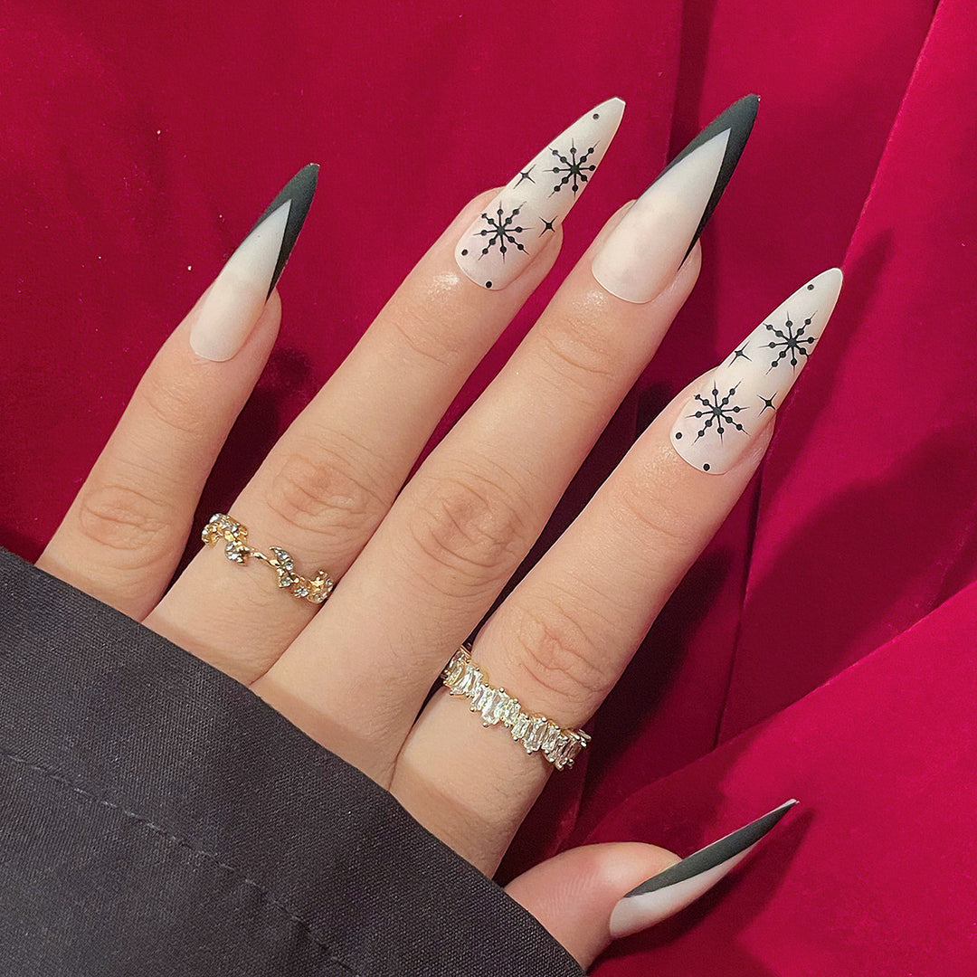 Long Stiletto Press-On Nail Art with Snowflake Design Stornfield