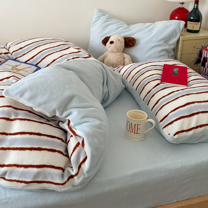 Plush Reversible Striped Cozy Duvet Comforter & Pillow Sham Set