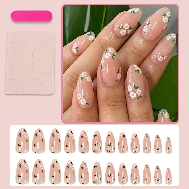 Acrylic nail set with romantic floral designs Stornfield