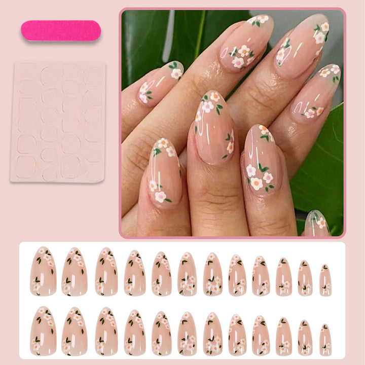 Acrylic nail set with romantic floral designs Stornfield