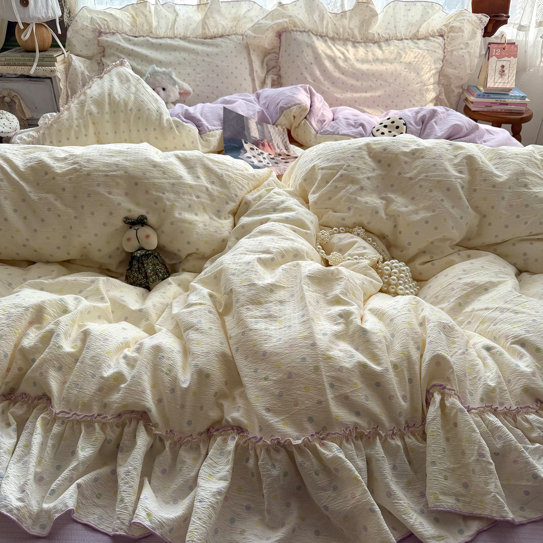 Ruffled Polka Dot Duvet Cover Set
