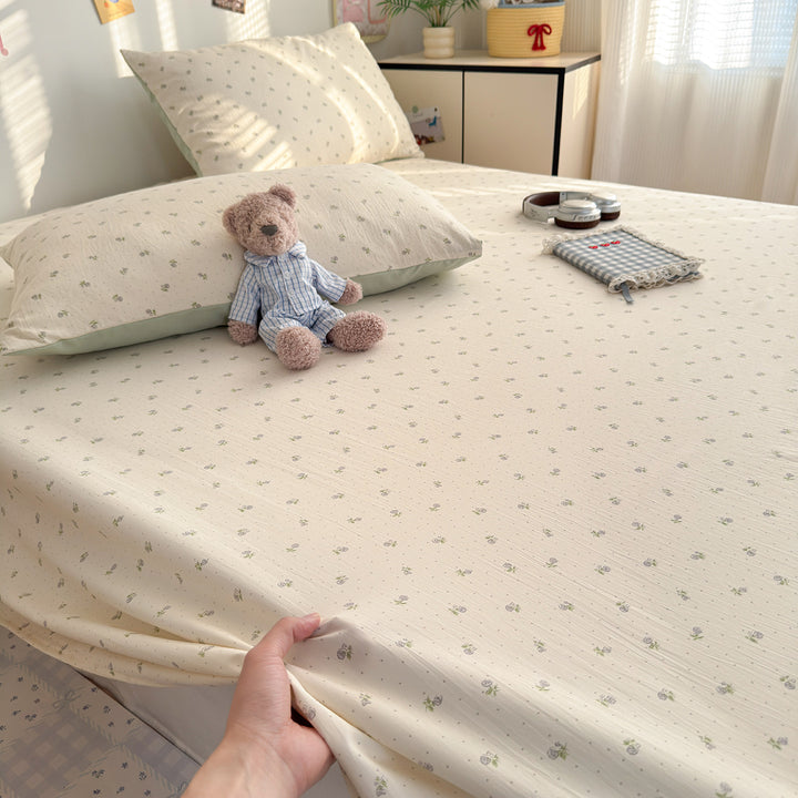 Bow-Print Cotton Sateen Fitted Sheet Set with Pillowcases