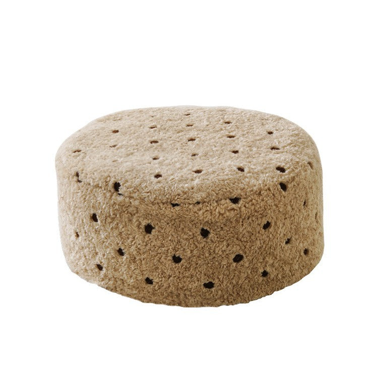 Beef hand-woven pouf with floral print and padded seat surface