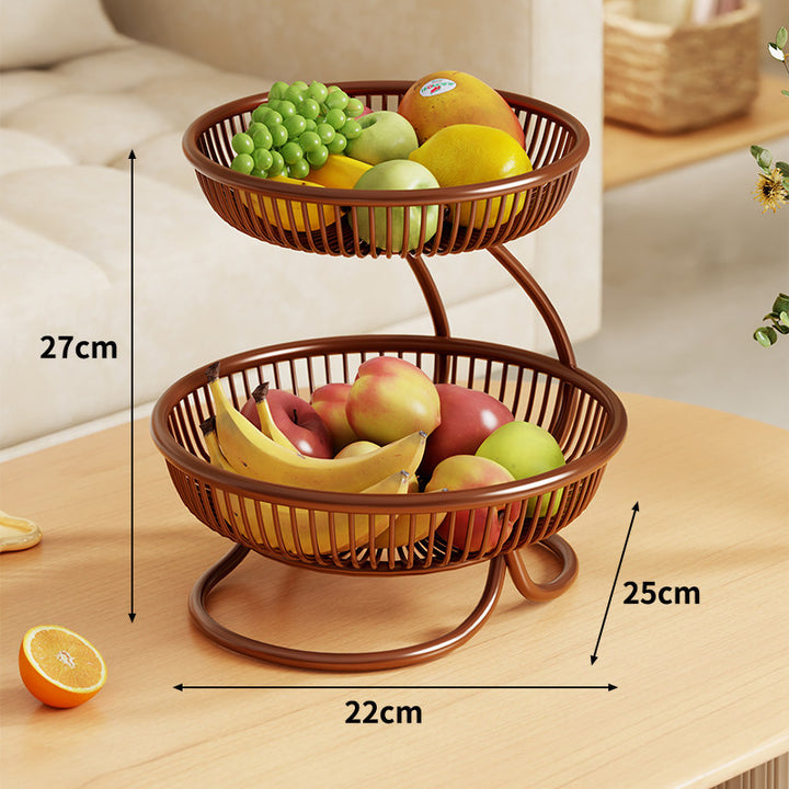 Tiered Metal Fruit Bowl Stand with Open Wire Ventilated Design
