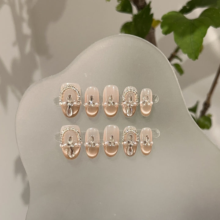 Elegant Decorative Crystal-Accented Press-On Nail Set