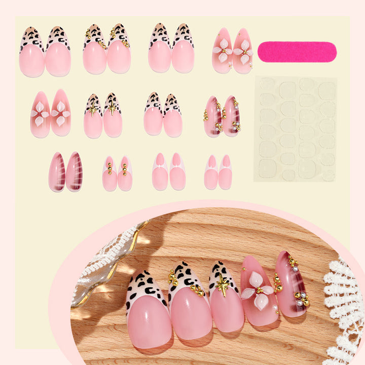 Decorative Press-On Nail Art Set with Floral and Stylish Leopard Accents Stornfield