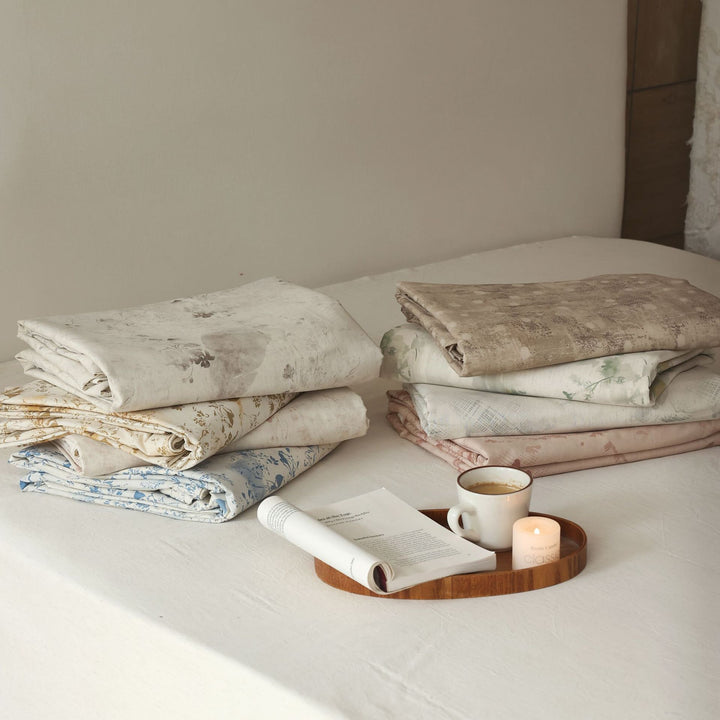 Luxury Linen-Cotton Duvet Cover Set with Floral Watercolor Print