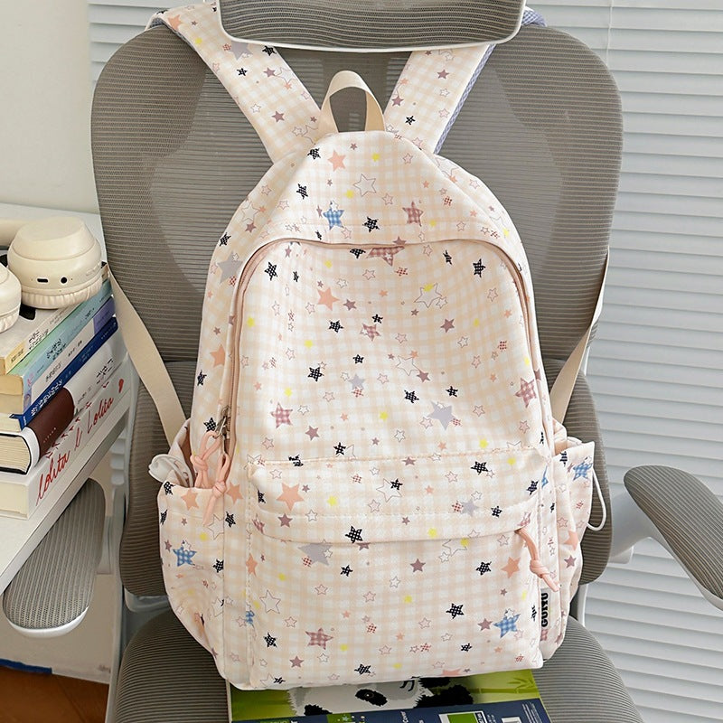 Stylish Checked Star-Patterned Backpack Stornfield