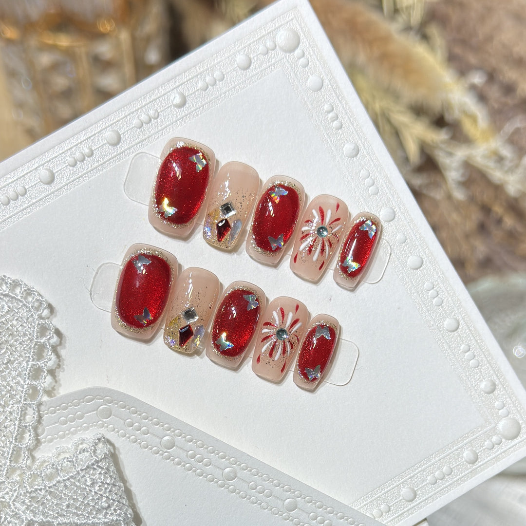 Artistic Press-On Nail Set with Glitter and Star Accents Stornfield