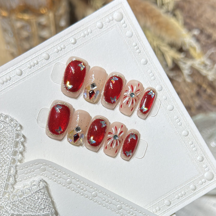 Artistic Press-On Nail Set with Glitter and Star Accents Stornfield