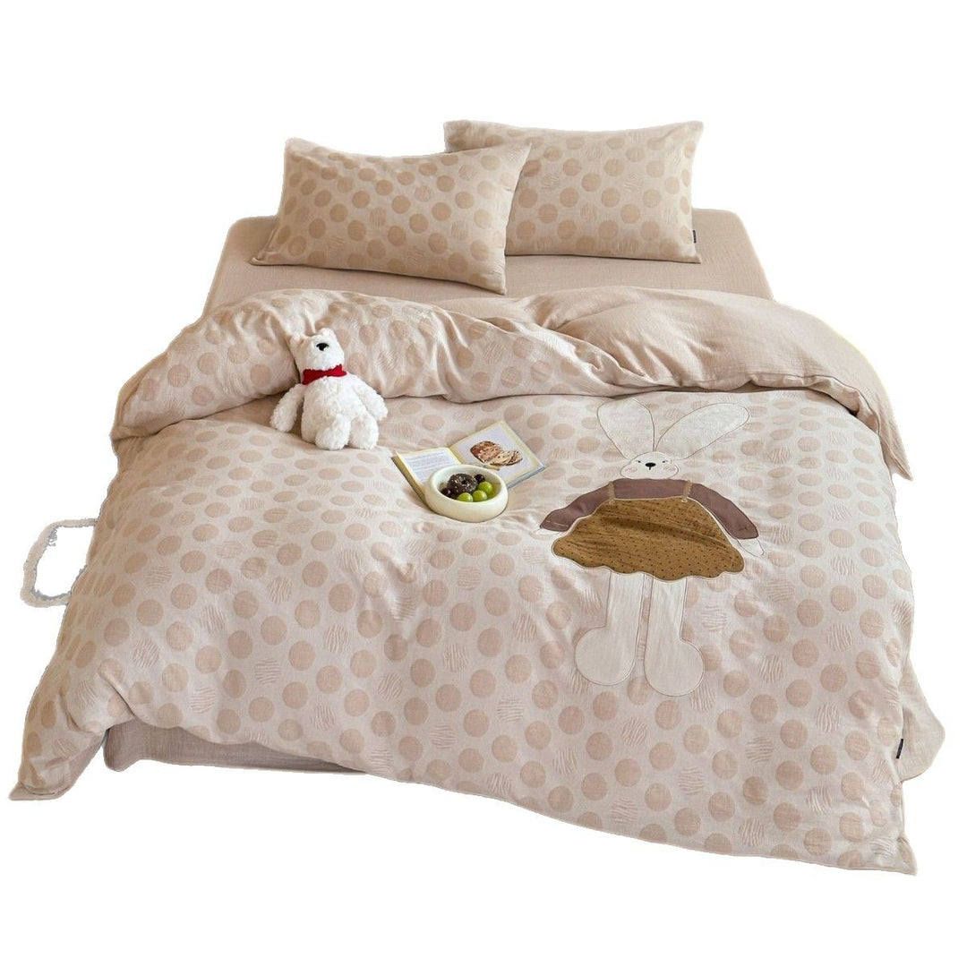 Cotton Reversible Polka Dot Duvet Cover Set with Bunny Appliqué