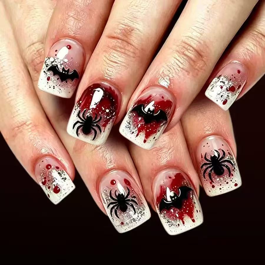 Halloween Fake Nail Set with Stylish Spider Web and Vampire Designs Stornfield