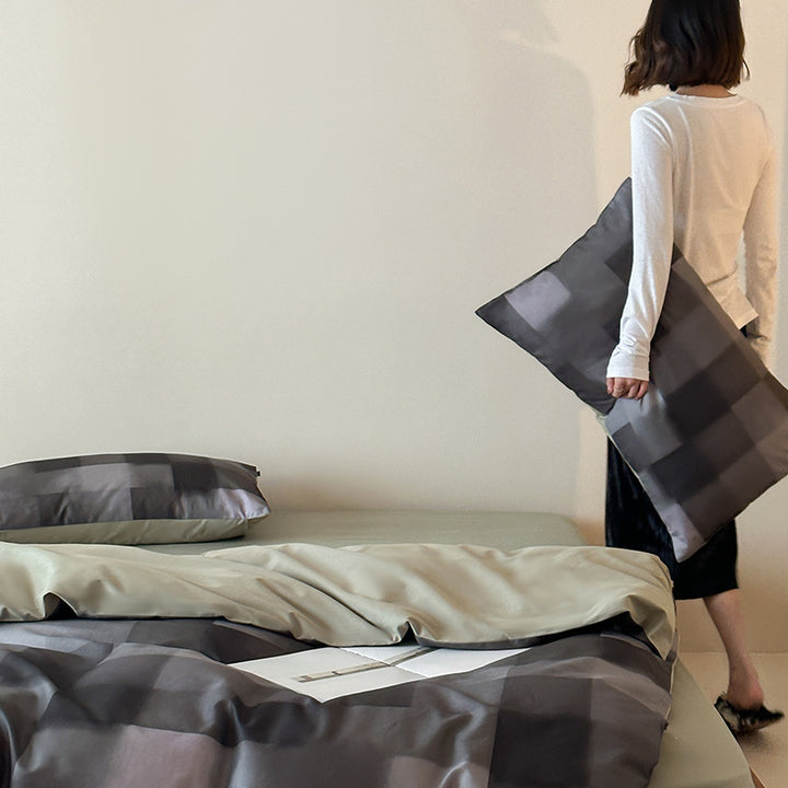 Duvet cover set made of cotton satin with Boho-Ethno pattern and reversible function