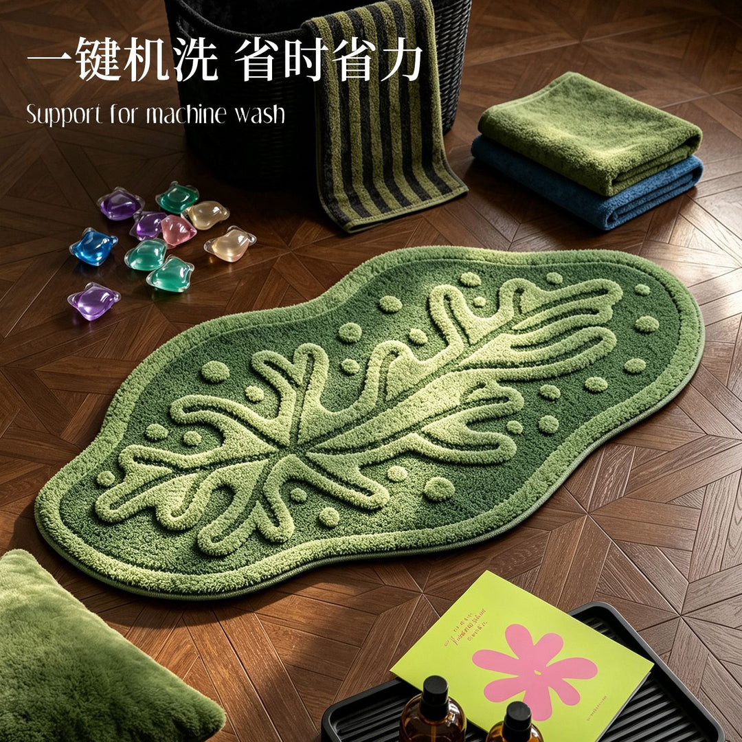 Plush Leaf Design Bath Mat