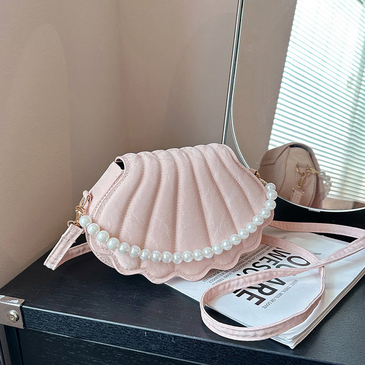Pearl-Appliquéd Shell Design Crossbody Bag