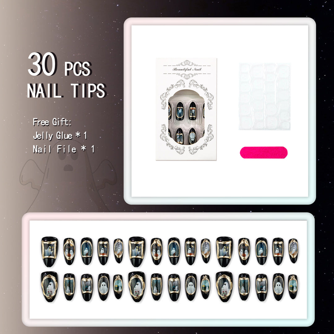 Spooky Halloween-Themed Press-On Nail Art Set