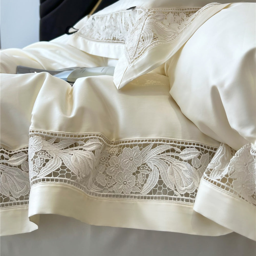 Luxury Lace-Trim Satin Duvet Cover Bedding Set