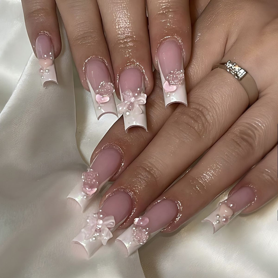 Artificial nail set with glamorous pearl and glitter elements Stornfield