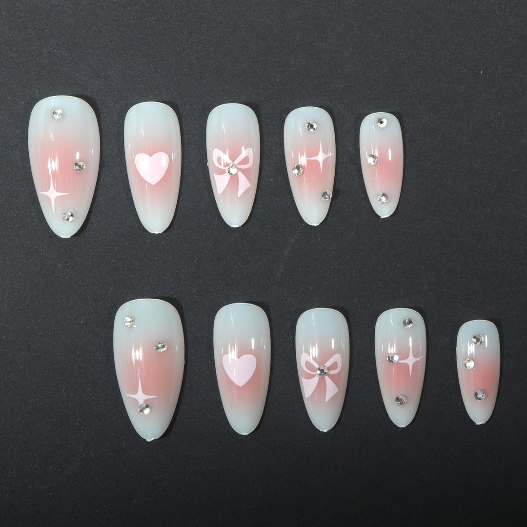 Decorative Press-On Nail Art Set with Bow and Heart Accents Stornfield