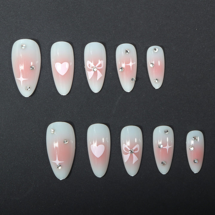 Decorative Press-On Nail Art Set with Bow and Heart Accents Stornfield