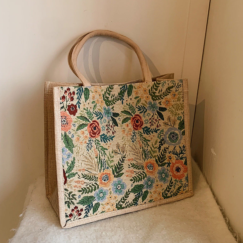 Floral Embroidered Canvas Tote Bag