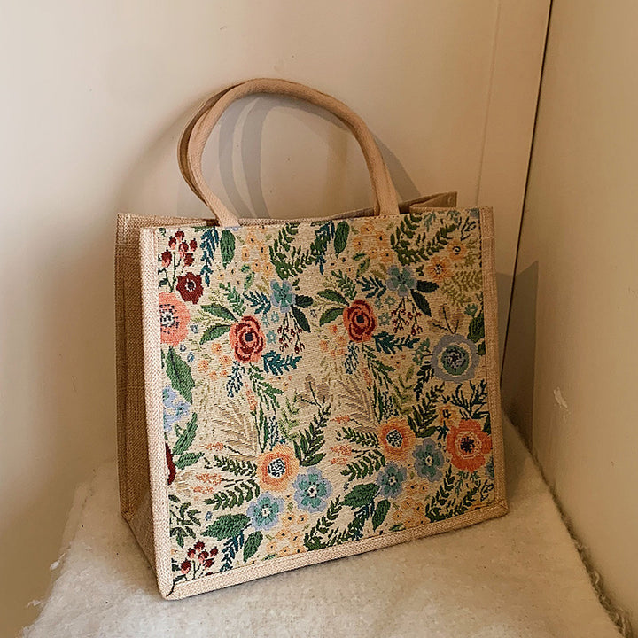 Floral Embroidered Canvas Tote Bag