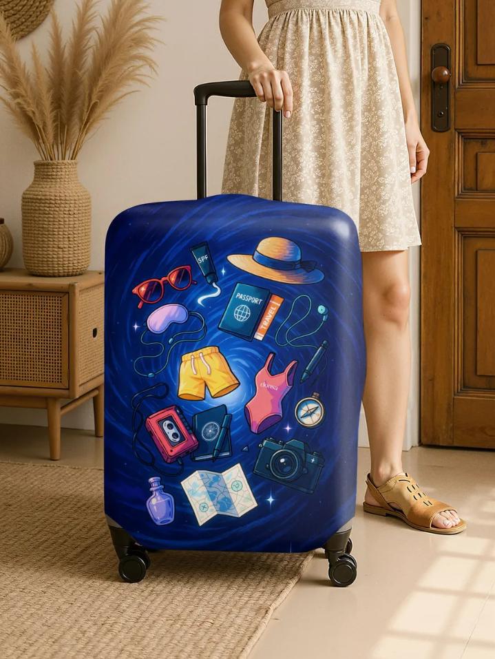 Unisex nan hard shell suitcase cover with stretch travel motif print, zipper opening and scratch-resistant protection Stornfield