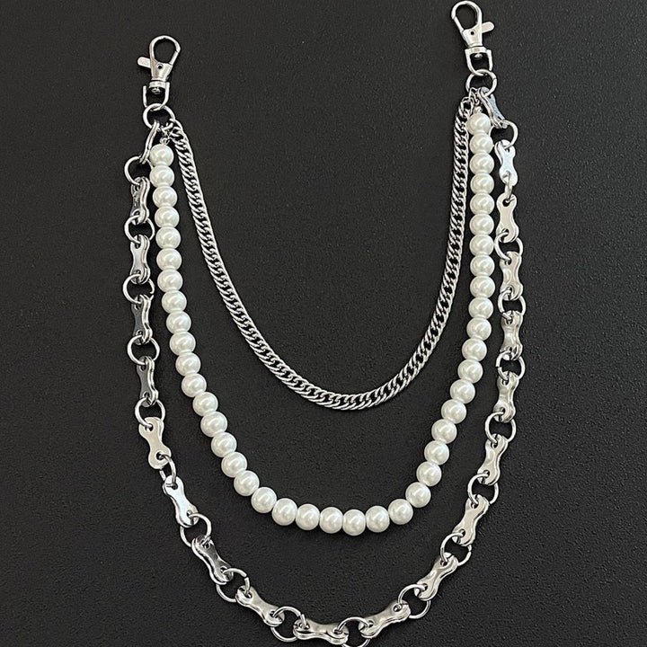 Fashionable chain bracelet with pearls and metal links Stornfield