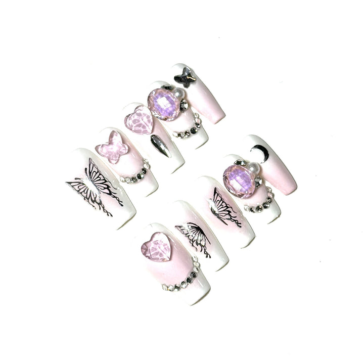 Artistic Gem-Embellished Press-On Nail Set
