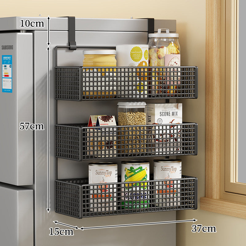 Over-the-Fridge Stacked Metal Mesh Hanging Storage Basket